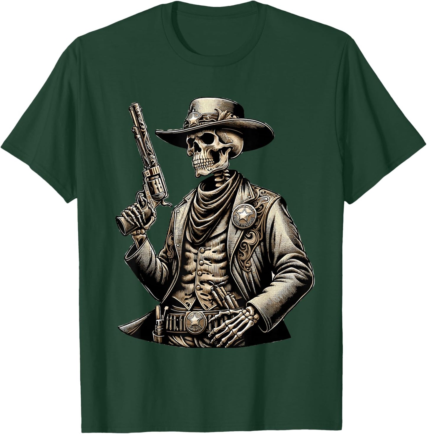 Skeleton Cowboy Gunslinger Outlaw Wild West T-Shirt - T-Shirt | Forest