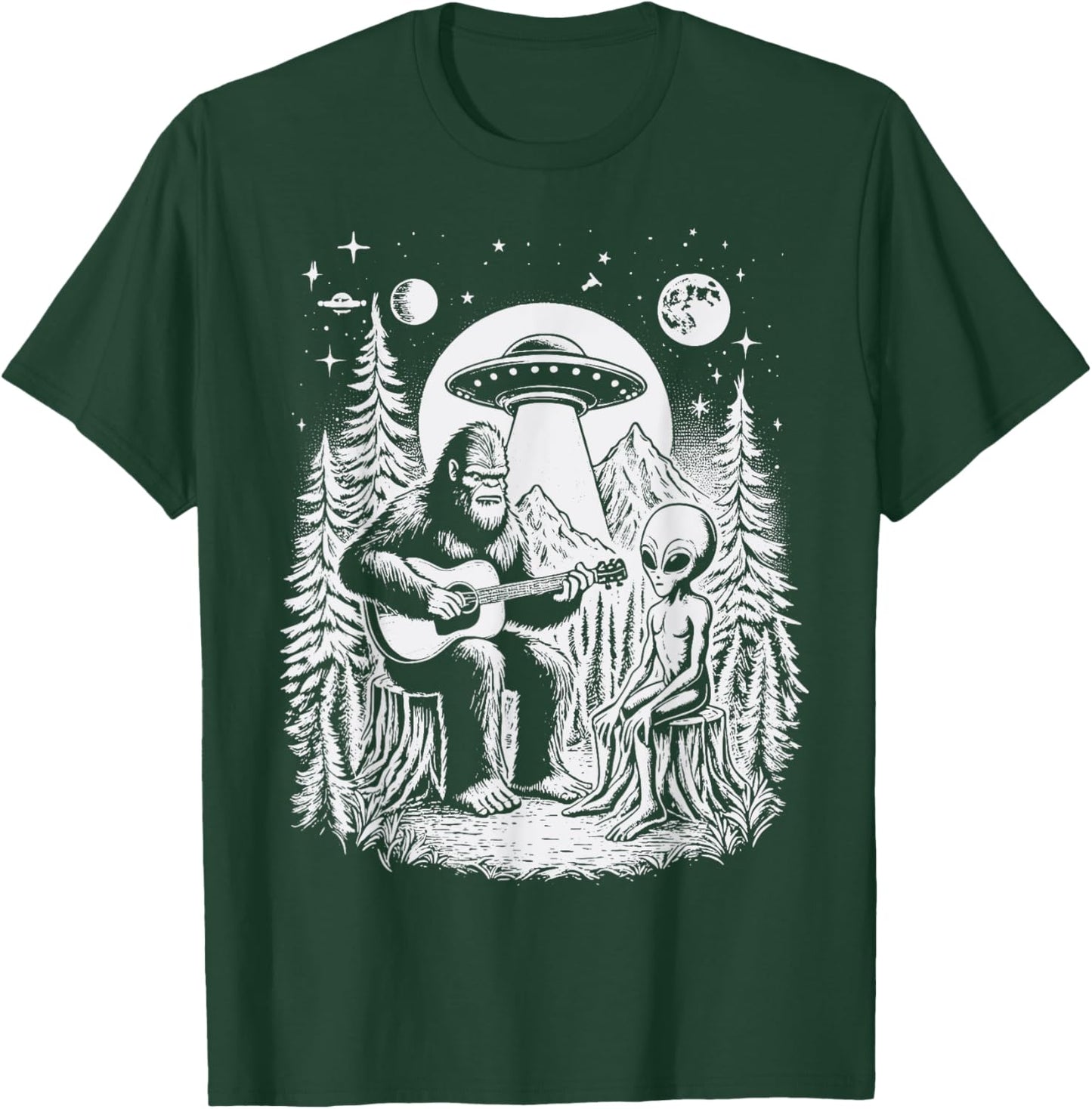 Bigfoot UFO Alien Around Campfire Nature Hiking Sasquatch T-Shirt - T-Shirt | Forest