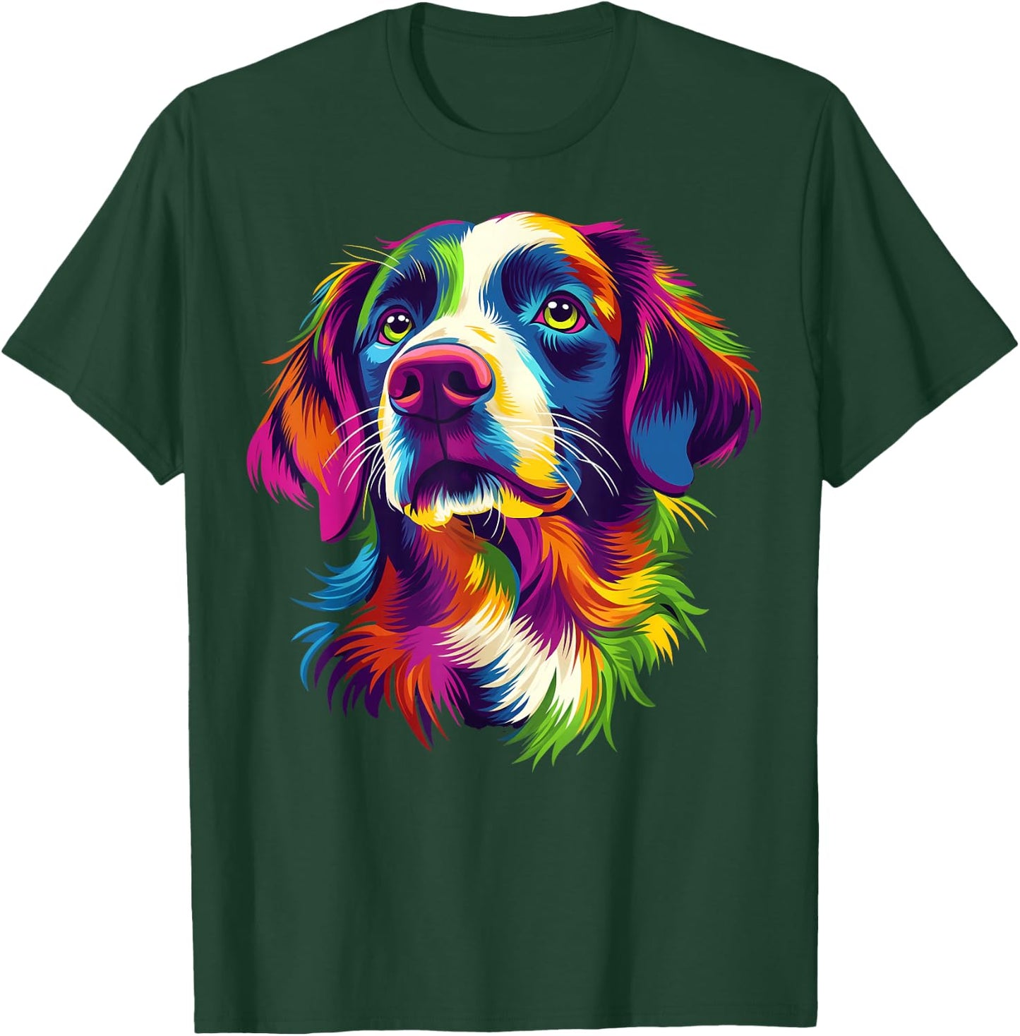Colorful Brittany Spaniel Face Dog Lover Men Women Black T-Shirt - T-Shirt | Forest