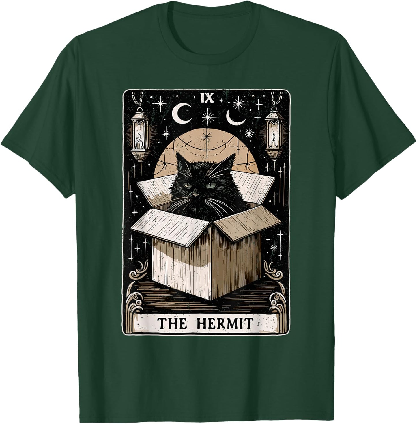 The Hermit Tarot Card Cat Lover Funny Cat T-Shirt - T-Shirt | Forest