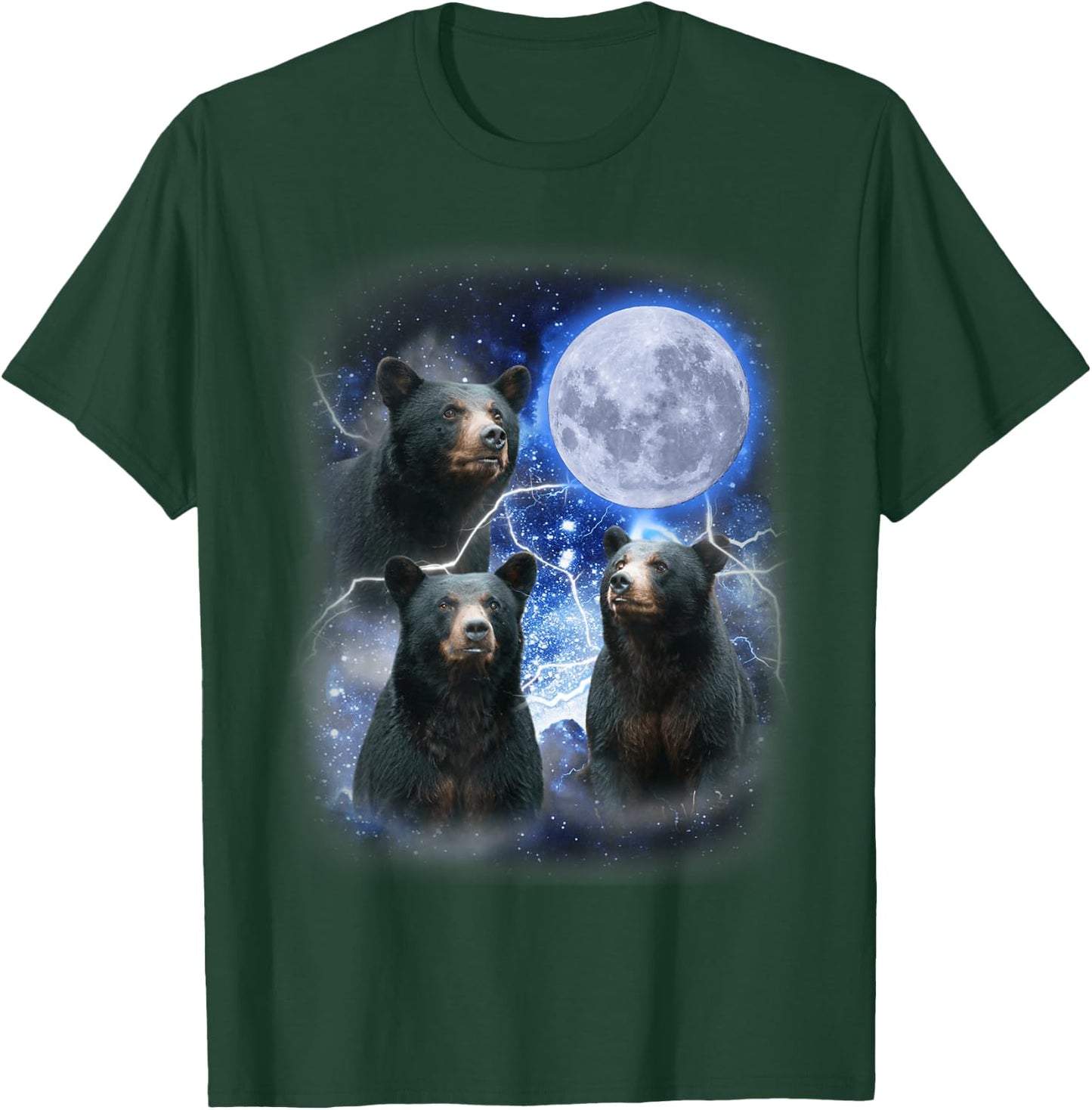 Three Black Bear Moon - 3 Wild Bears Gazing at the Moonlight T-Shirt - T-Shirt | Forest