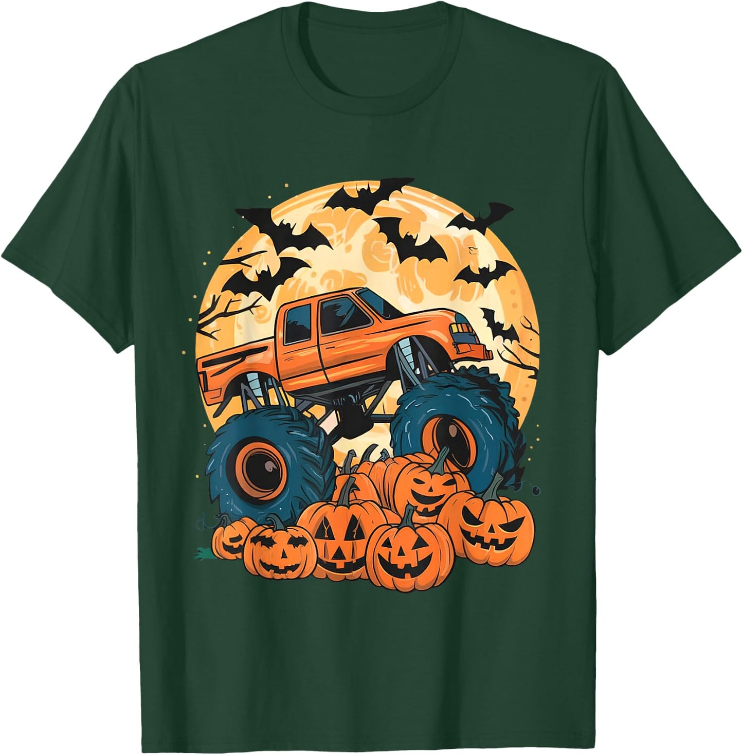 Ghost Truck Moon Pumpkin Toddler Boys Halloween Teens Kids T-Shirt - T-Shirt | Forest