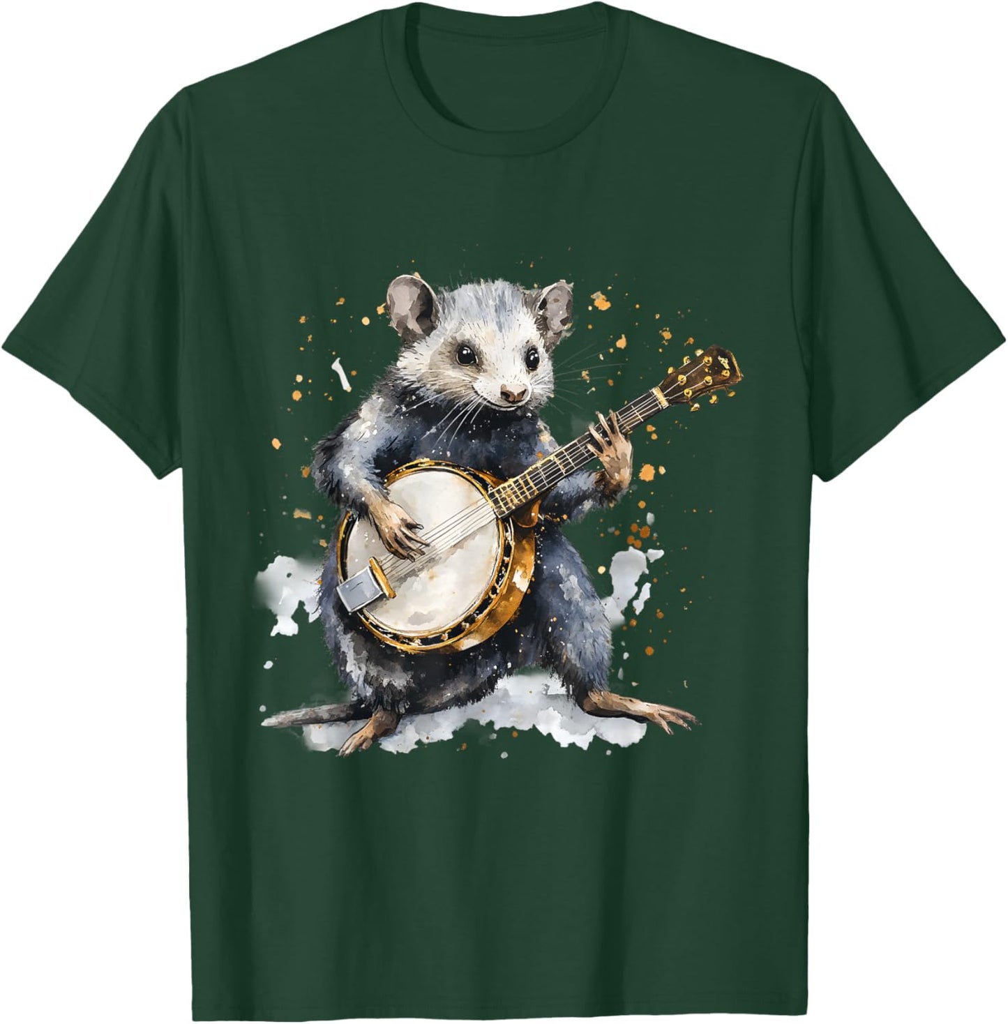 Banjo Opossum Bluegrass Banjo Player Possum Playing Banjo T-Shirt - T-Shirt | Forest