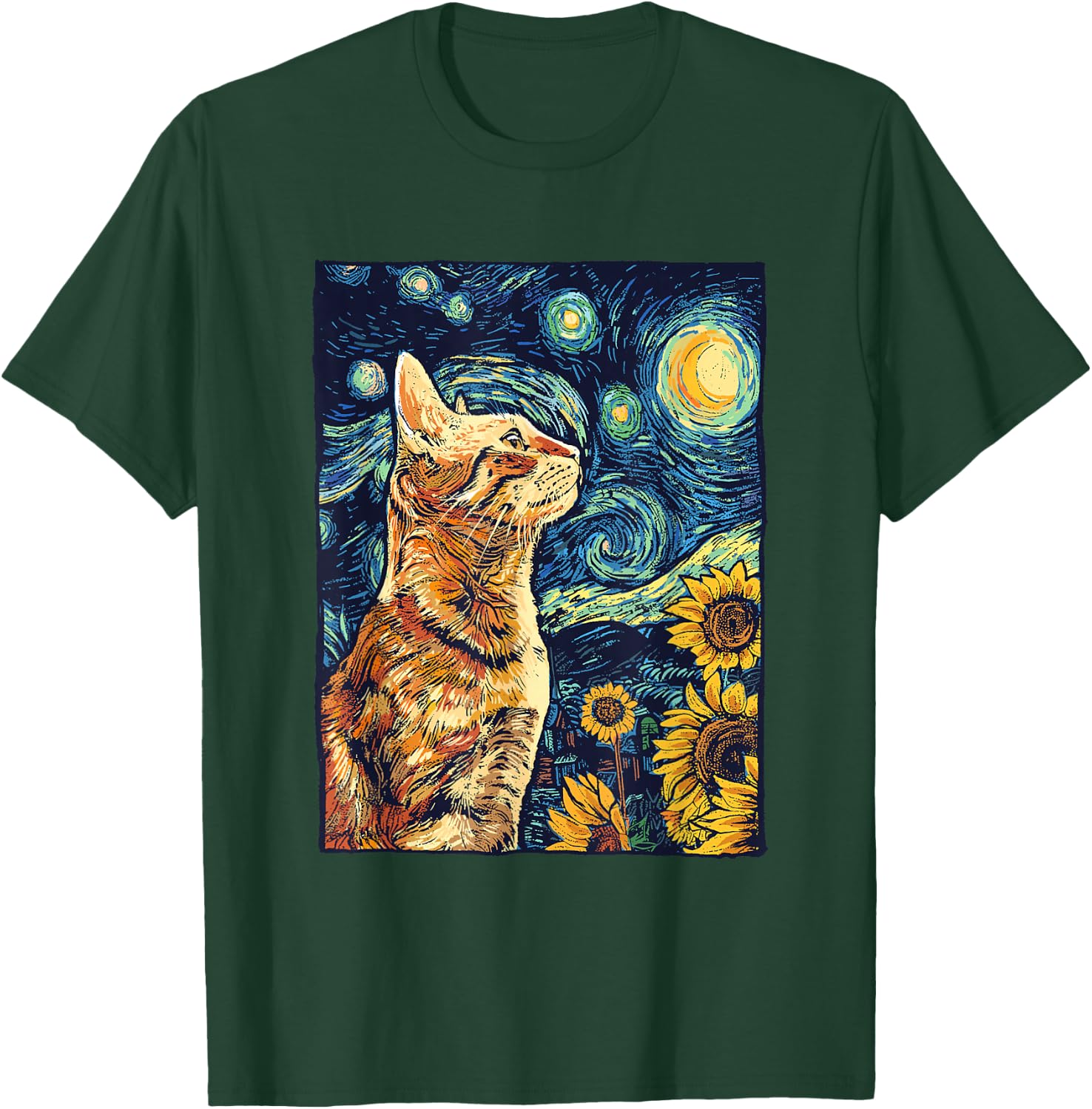 Van Gogh Starry Night Cat Shirt Van Gogh Cat Painting T-Shirt - T-Shirt | Forest