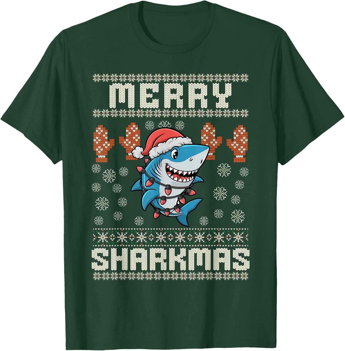 Merry Sharkmas Shark Christmas Ugly Xmas Kids Shark Christma T-Shirt - T-Shirt | Forest