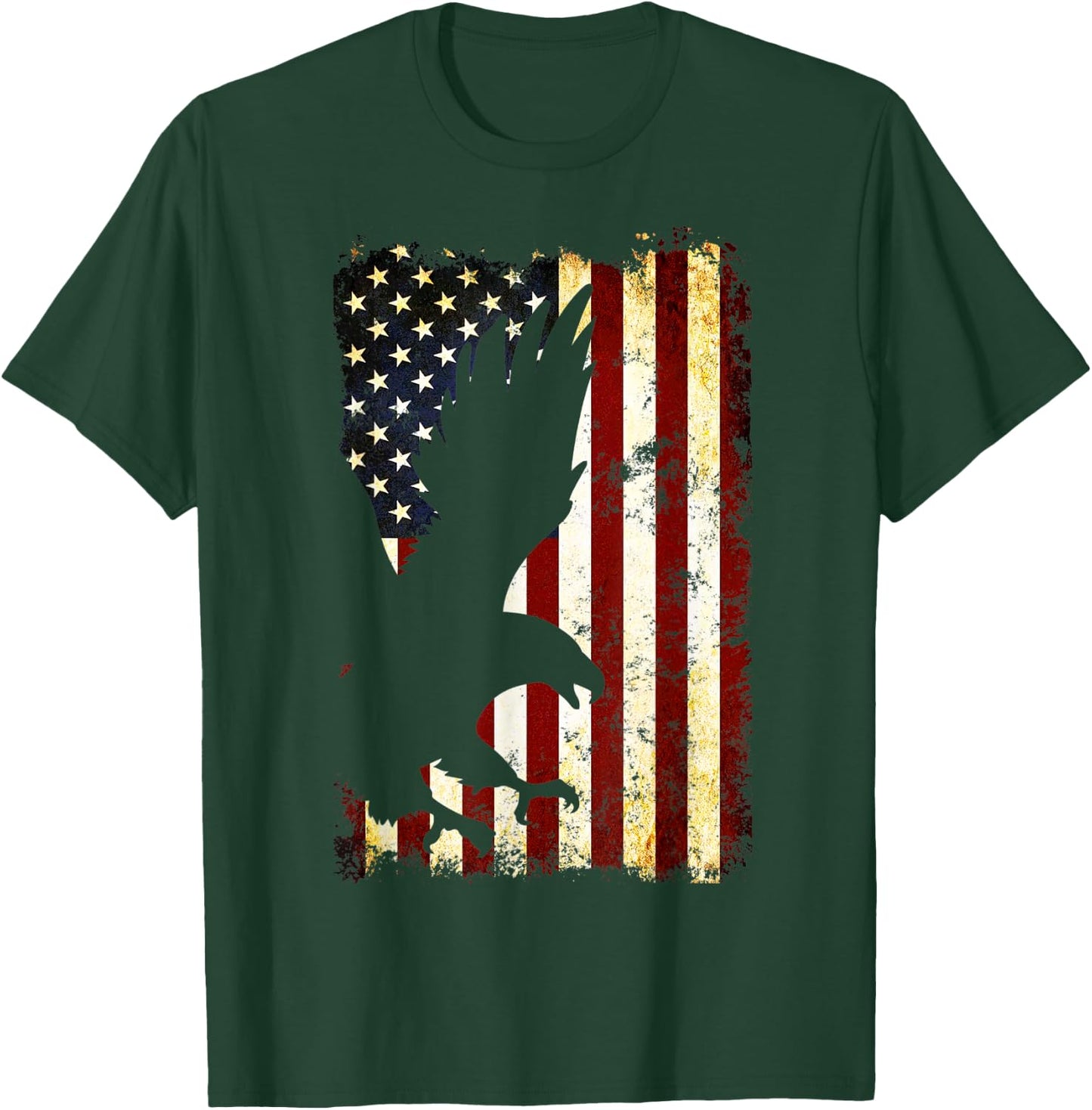 Eagle Silhouette American Flag 4th of July Men T-Shirt - T-Shirt | Forest