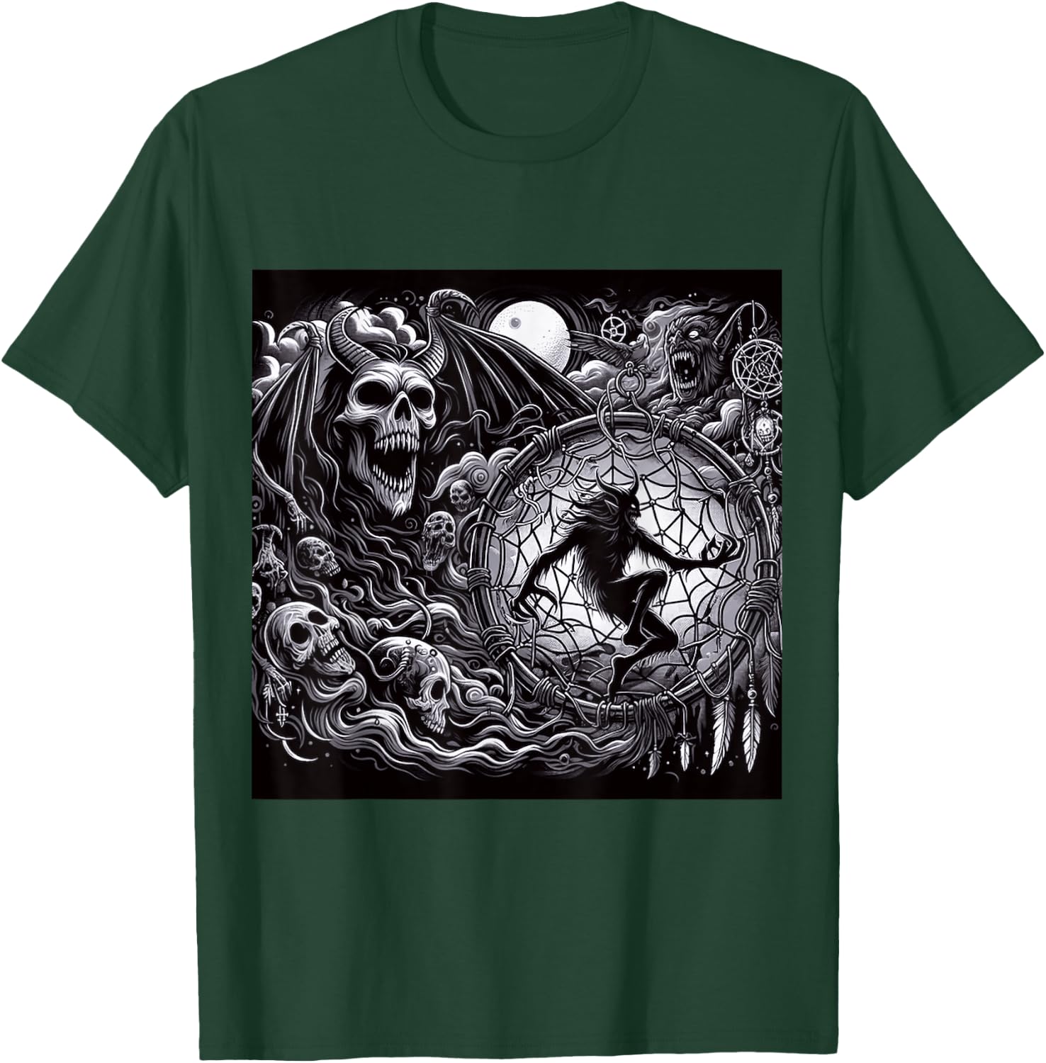 Demonic Occult Dreamcatcher Possessed Spiritual Horror Print T-Shirt - T-Shirt | Forest