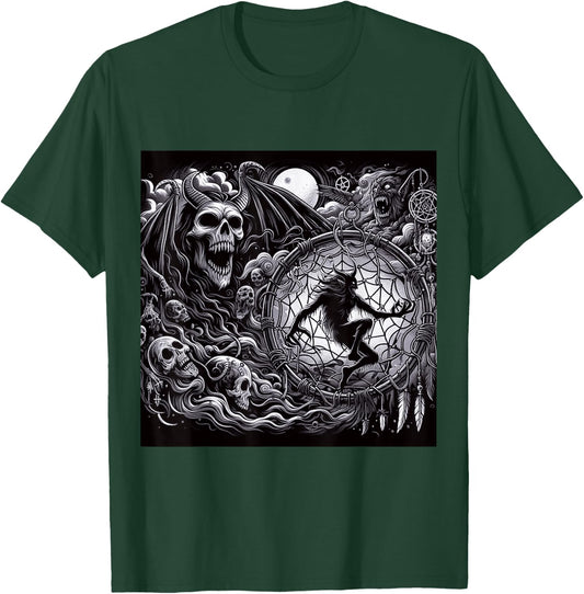 Demonic Occult Dreamcatcher Possessed Spiritual Horror Print T-Shirt - T-Shirt | Forest