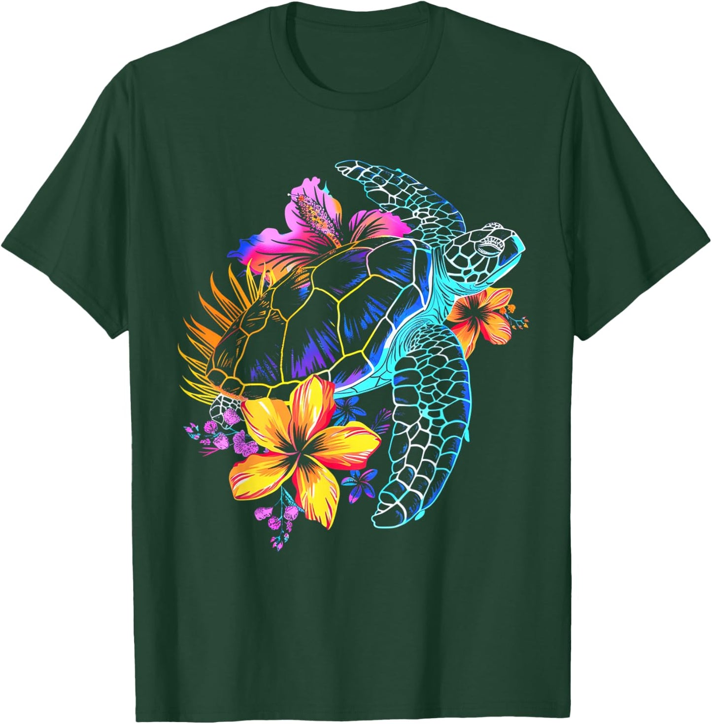 Sea Turtle Hawaiian Flowers Hawaii Scuba Diving Diver T-Shirt - T-Shirt | Forest