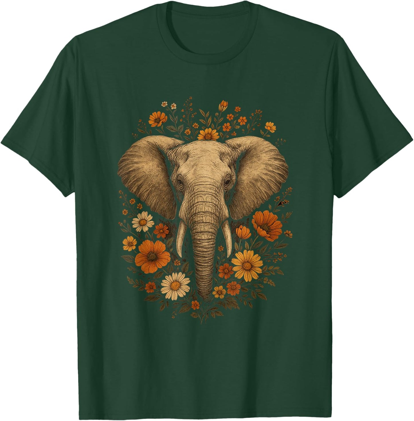 Boho Elephant for Vintage Floral Elephant Wildflowers Lovers T-Shirt - T-Shirt | Forest