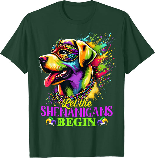 Let The Shenanigans Begin Mardi Gras Labrador Retriever Dog T-Shirt - T-Shirt | Forest