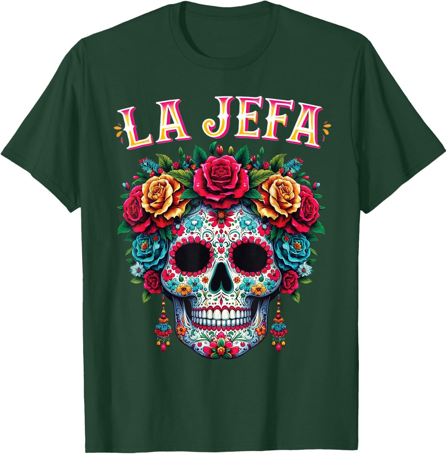 Mujer Calavera Mexicana For Dia De Los Muertos La Jefa T-Shirt - T-Shirt | Forest
