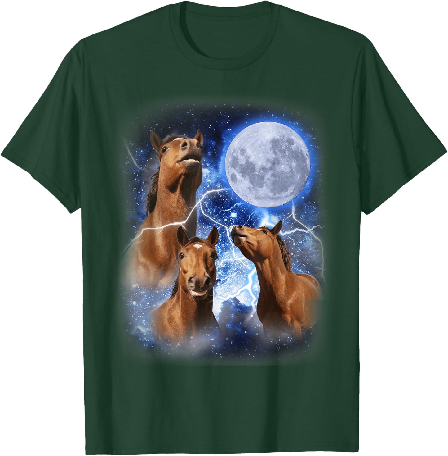 3 Horses Moon Howl at the Moon Majestic Equestrian Mountain T-Shirt - T-Shirt | Forest