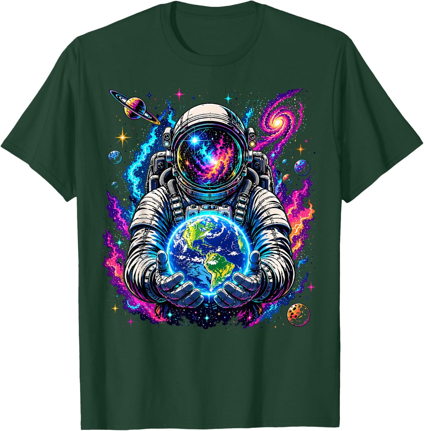 Astronaut Holding Planet Space Science T-Shirt - T-Shirt | Forest