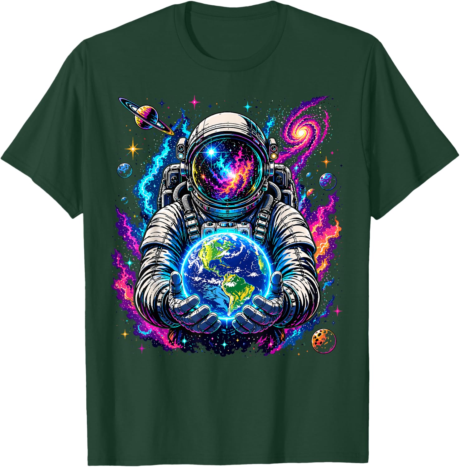 Astronaut Holding Planet Space Science T-Shirt - T-Shirt | Forest