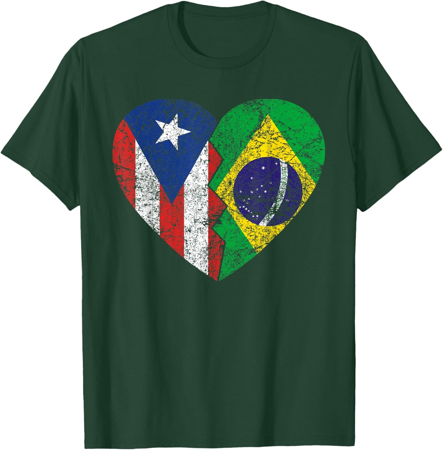 Brazilian Puerto Rican Flags Heart | Puerto Rico Brazil T-Shirt - T-Shirt | Forest