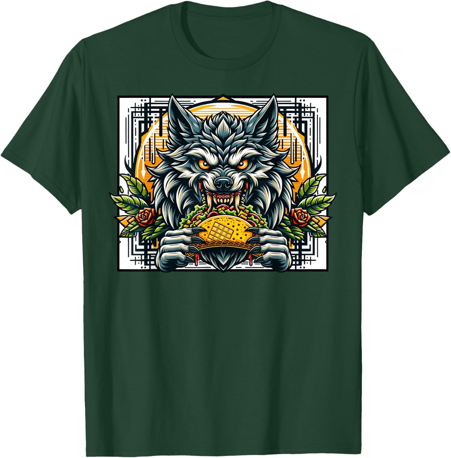 Wolf Eating Taco Fantasy Art Mexican Food And Drinks T-Shirt - T-Shirt | Forest