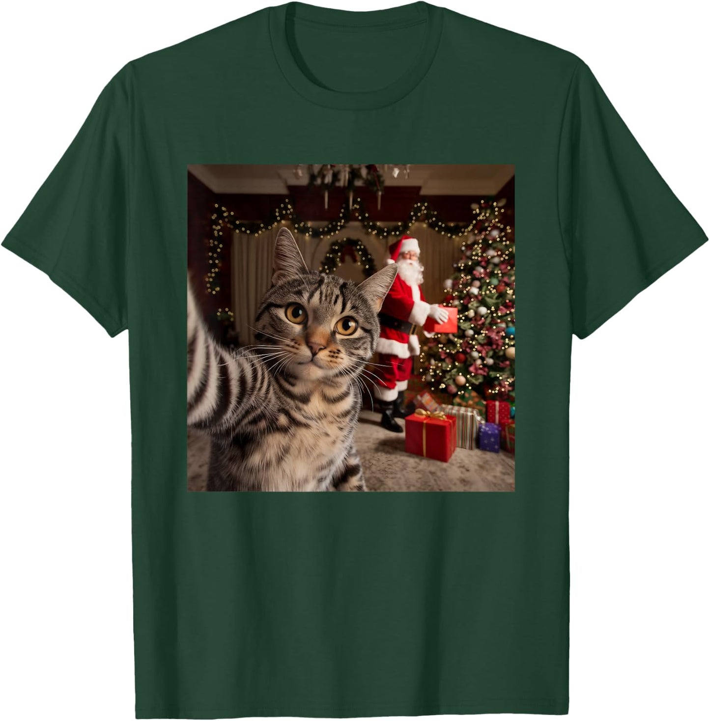 Christmas Cat Selfie with Santa Claus Cute Holiday Photo T-Shirt - T-Shirt | Forest
