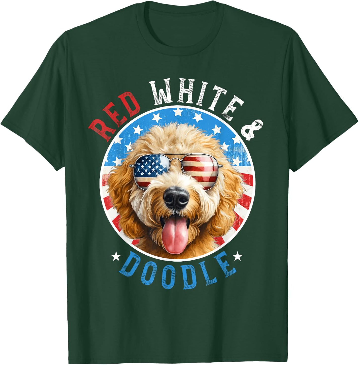 Goldendoodle Dog 4th of July Red White and Doodle Lovers Kids Men T-Shirt - T-Shirt | Forest