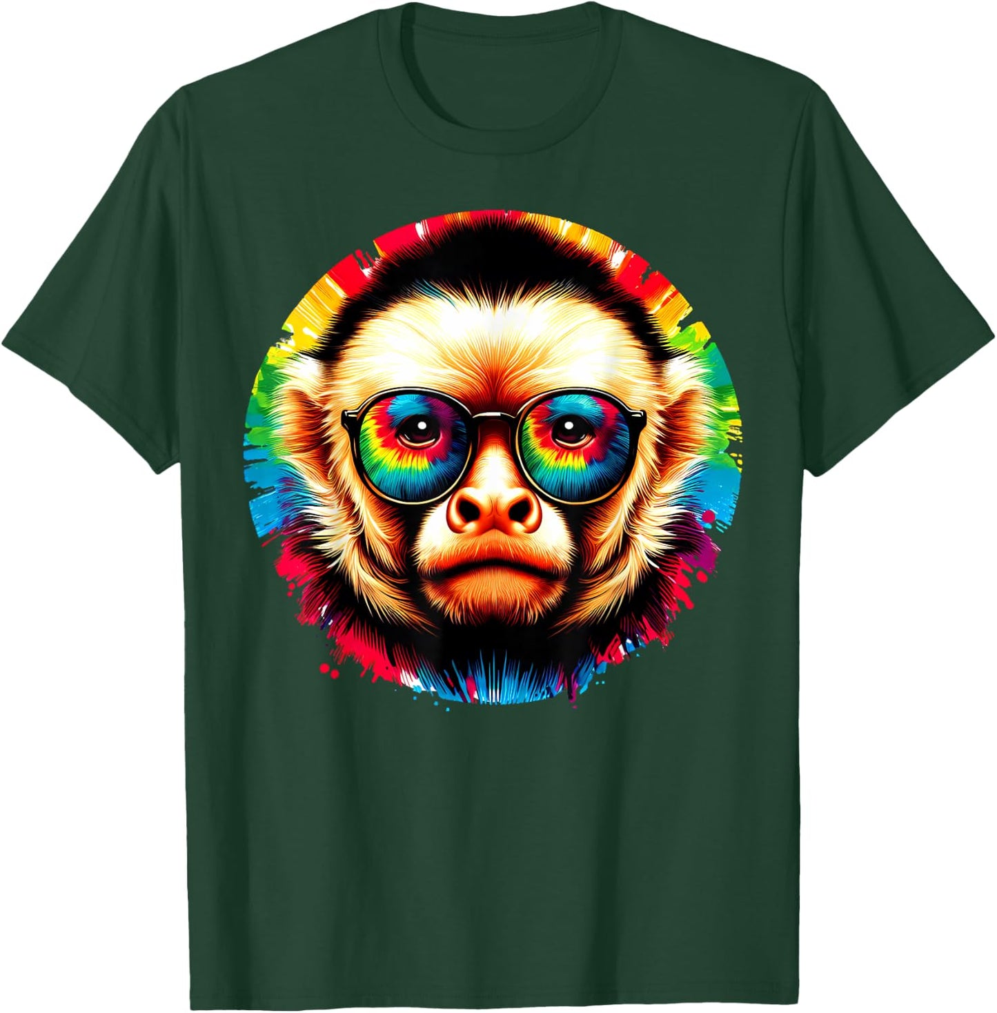 Cool Tie Dye Sunglasses Capuchin Monkey Illustration Art T-Shirt - T-Shirt | Forest