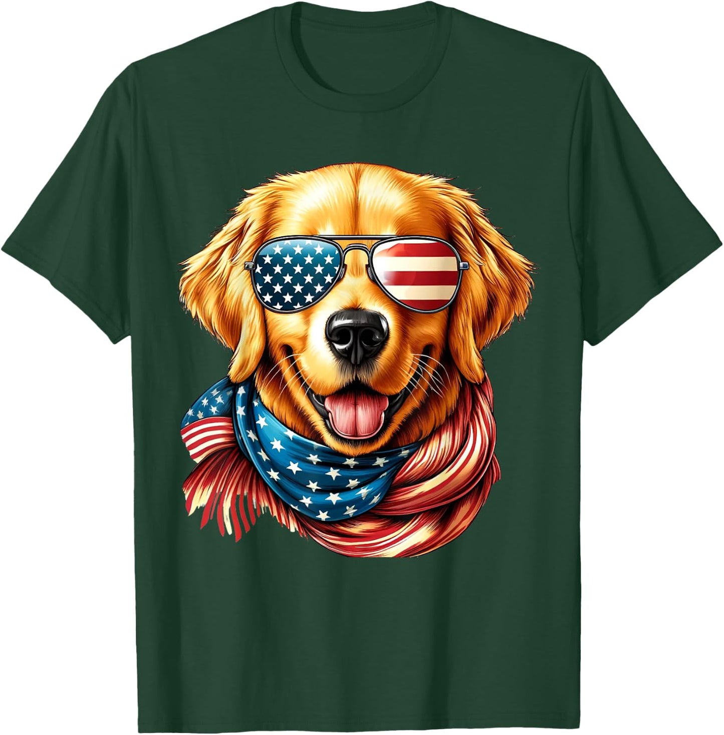 Golden Retriever Dog American Flag Sunglasses 4th of July T-Shirt - T-Shirt | Forest
