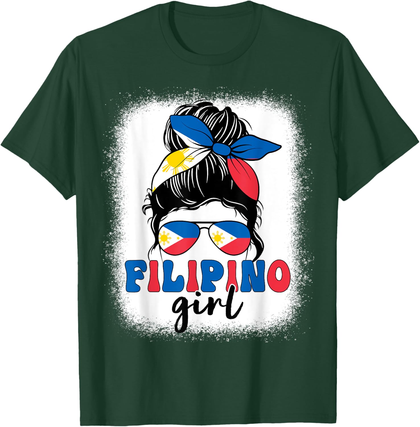 Filipino Girl Messy Bun Philippines Flag Patriotic Women Kid T-Shirt - T-Shirt | Forest