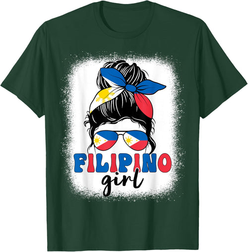 Filipino Girl Messy Bun Philippines Flag Patriotic Women Kid