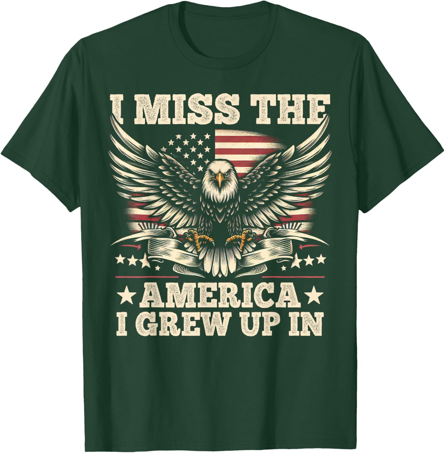 I Miss The America I Grew Up In Retrro Vintage American Flag T-Shirt - T-Shirt | Forest