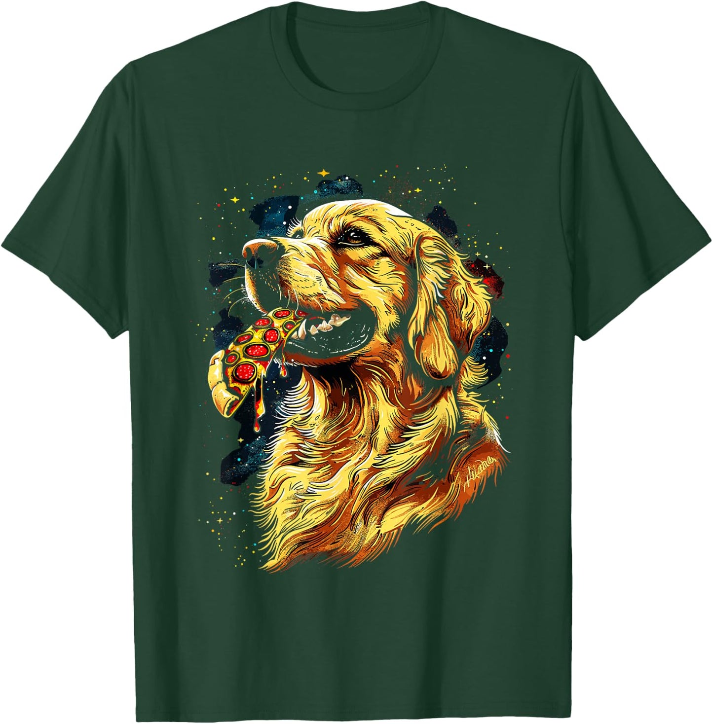 Pizza Dog I Space Dog eating Pizza T-Shirt - T-Shirt | Forest