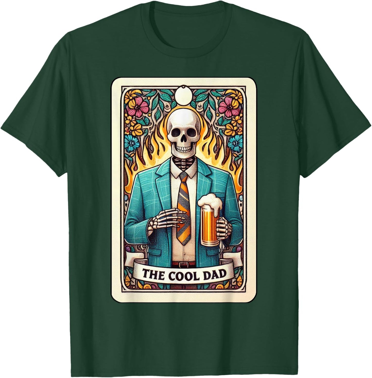 Cool Dad Tarot Card Skeleton Fathers Day Beer Daddy Papa Men T-Shirt - T-Shirt | Forest