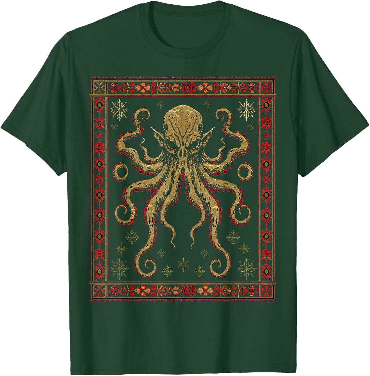 Cthulhu Evil Squid God Holiday Fun Ugly Christmas Sweater T-Shirt - T-Shirt | Forest