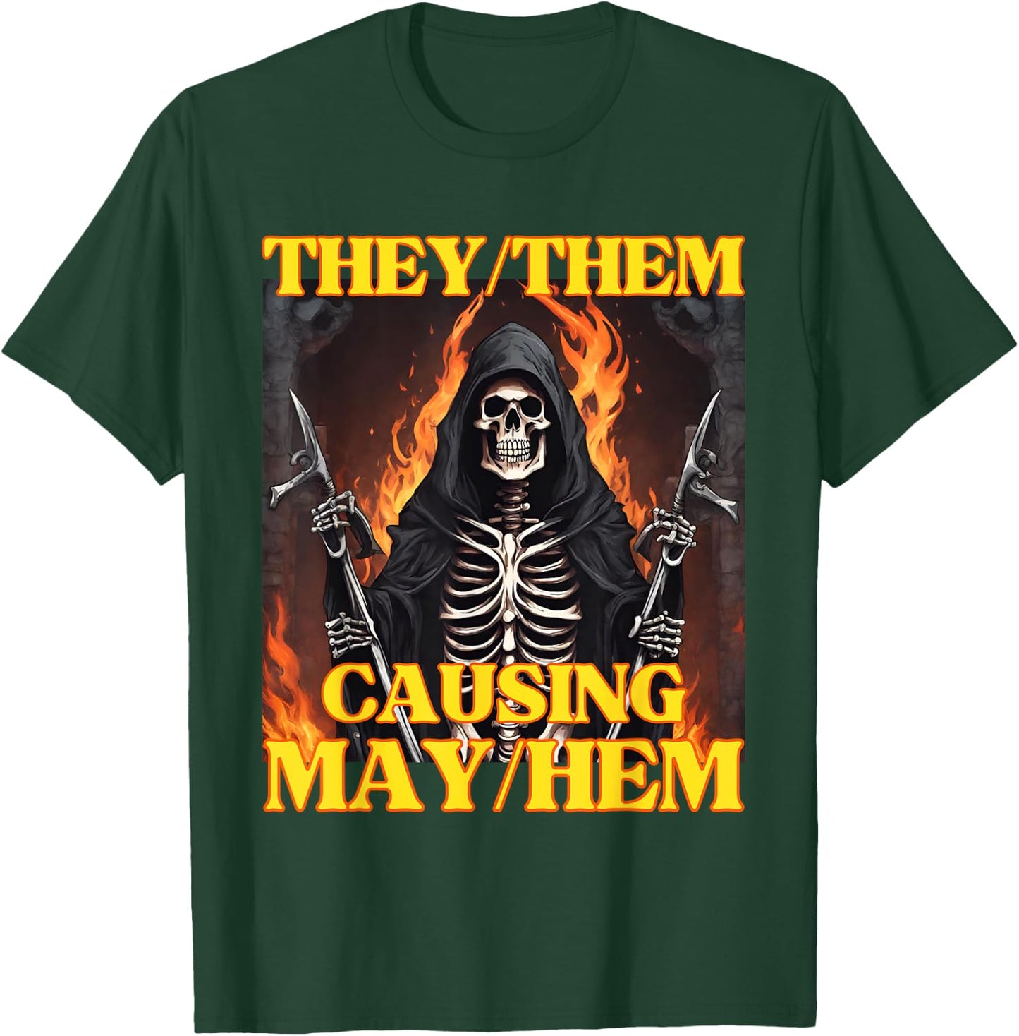They Them Mayhem Funny Cringe Hard Skeleton Meme T-Shirt - T-Shirt | Forest