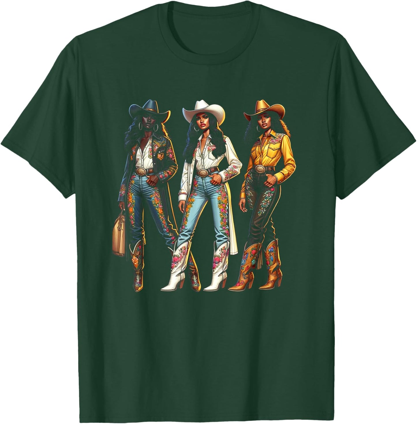 Black Cowgirl Western Rodeo Melanin Black History Texas T-Shirt - T-Shirt | Forest
