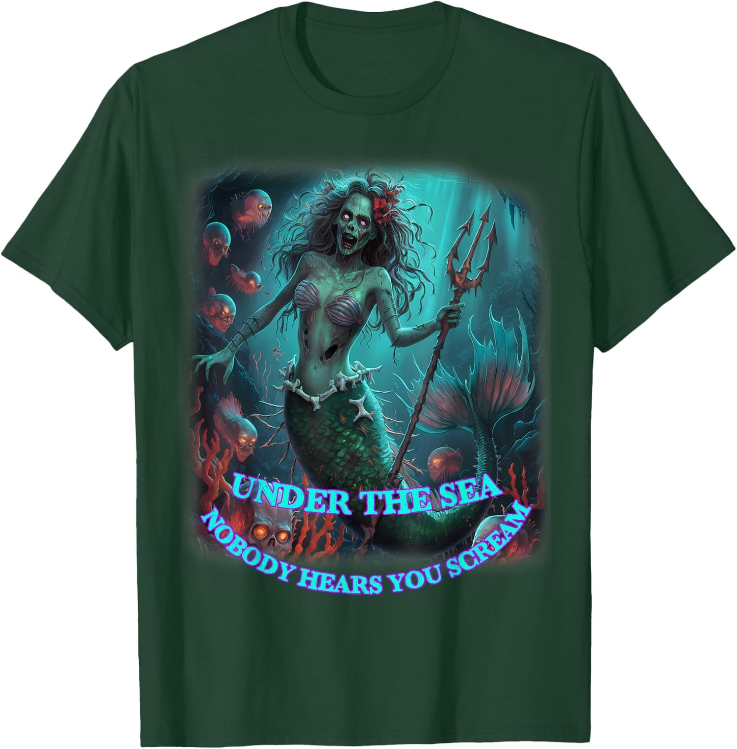 Zombie Mermaid Halloween Spooky Skulls Mermaids Fantasy T-Shirt - T-Shirt | Forest