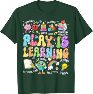 Play is Learning Back to School Kindergarten Teachers Kids T-Shirt - T-Shirt | Forest