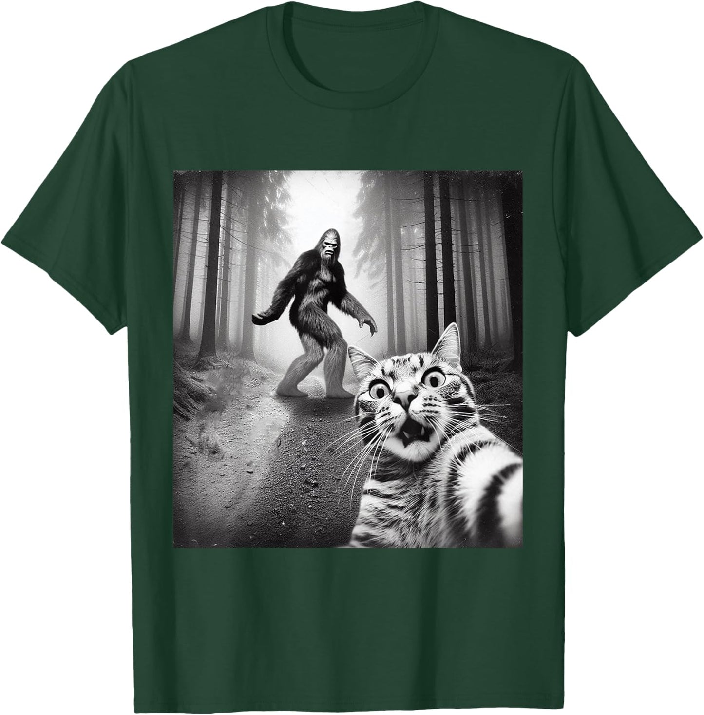 Funny Cat Selfie With Sasquatch Bigfoot T-Shirt - T-Shirt | Forest