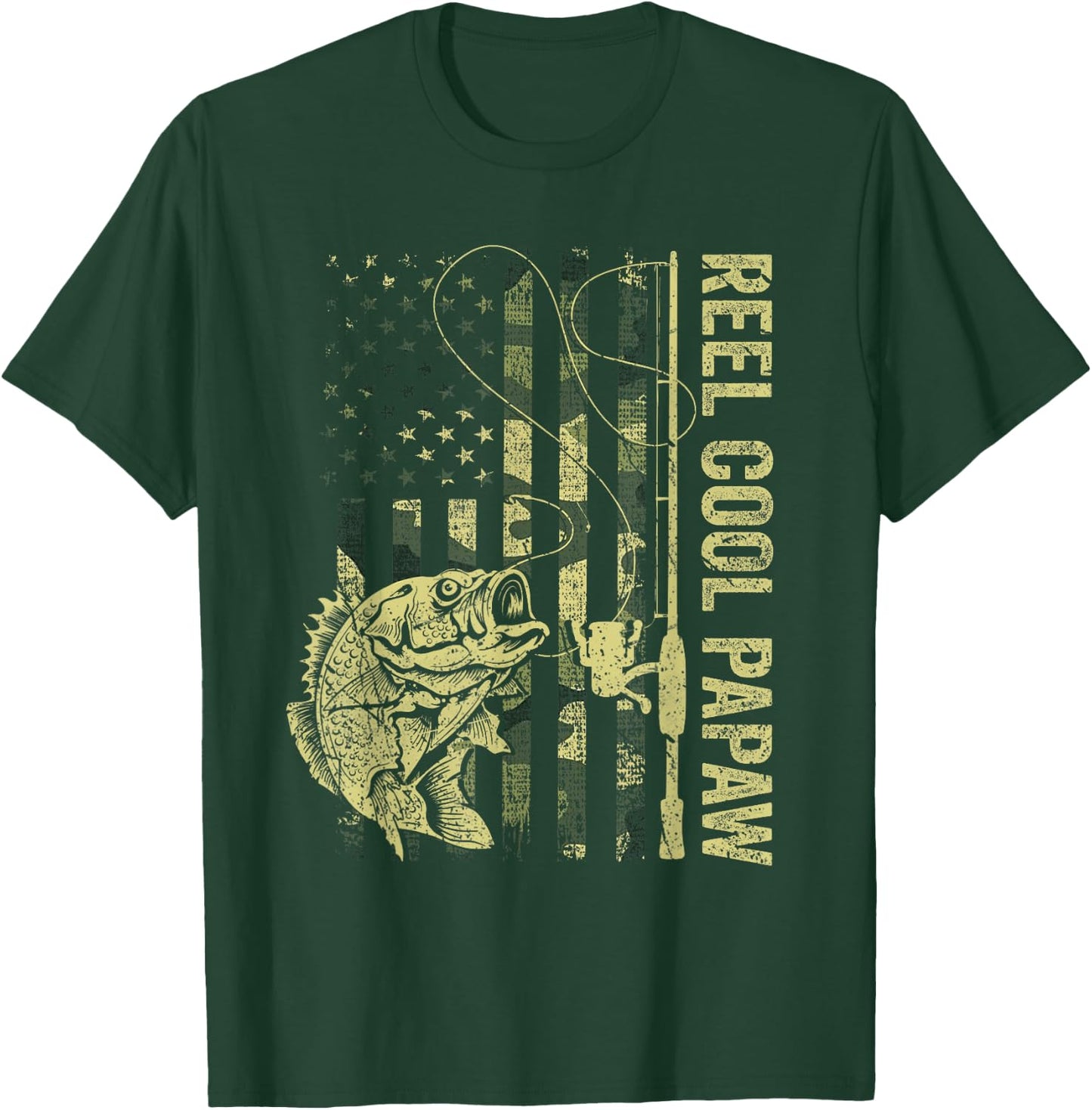 Reel Cool Papaw Camouflage American Flag Father's Day Gift T-Shirt - T-Shirt | Forest