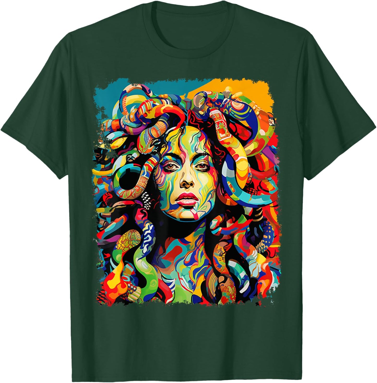 MythoThreads Women's Medusa Graphic - Black, Short Sleeve, Regular Fit, Small T-Shirt - T-Shirt | Forest
