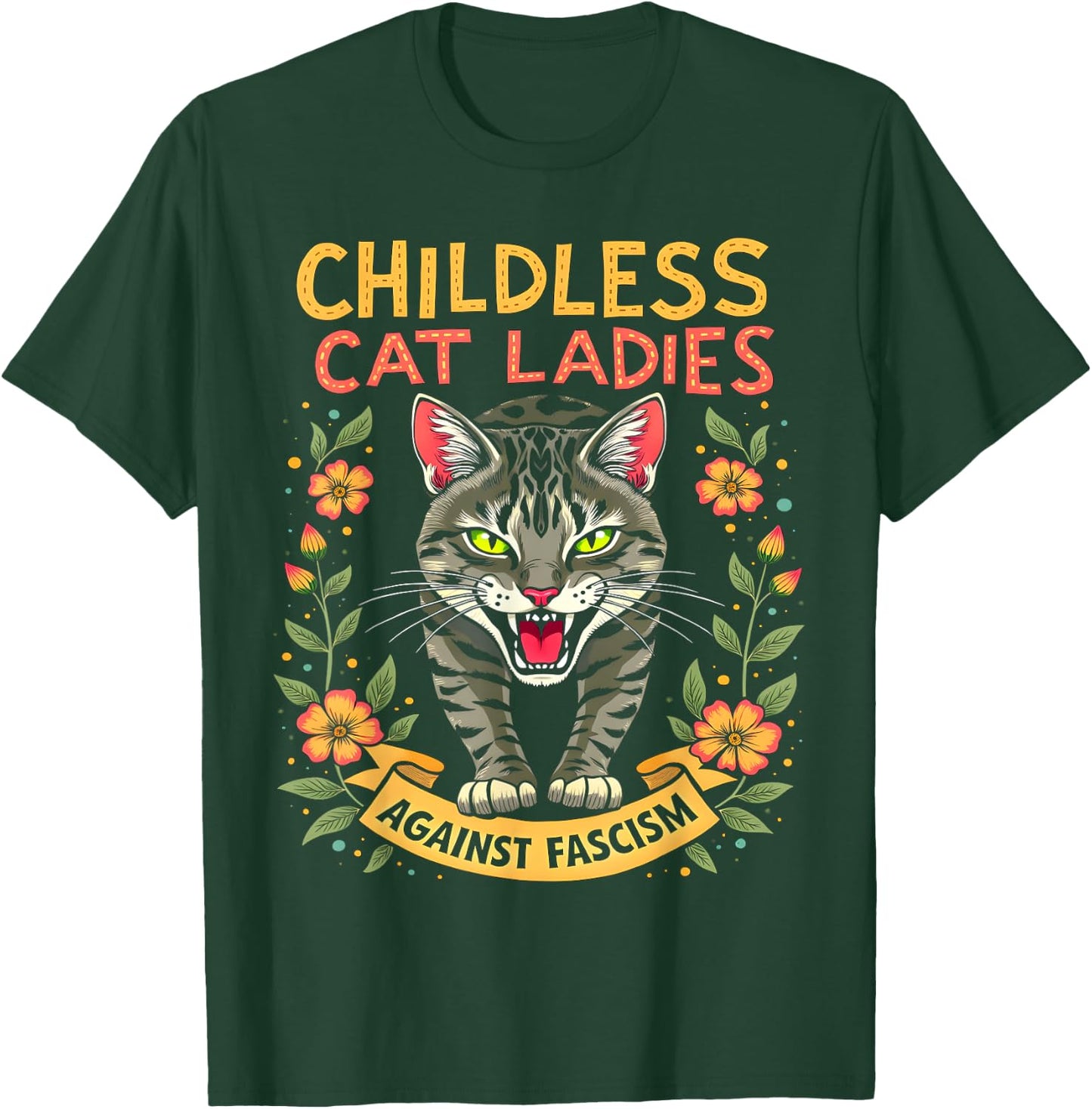 Childless Cat Ladies Against Fascism T-Shirt - T-Shirt | Forest
