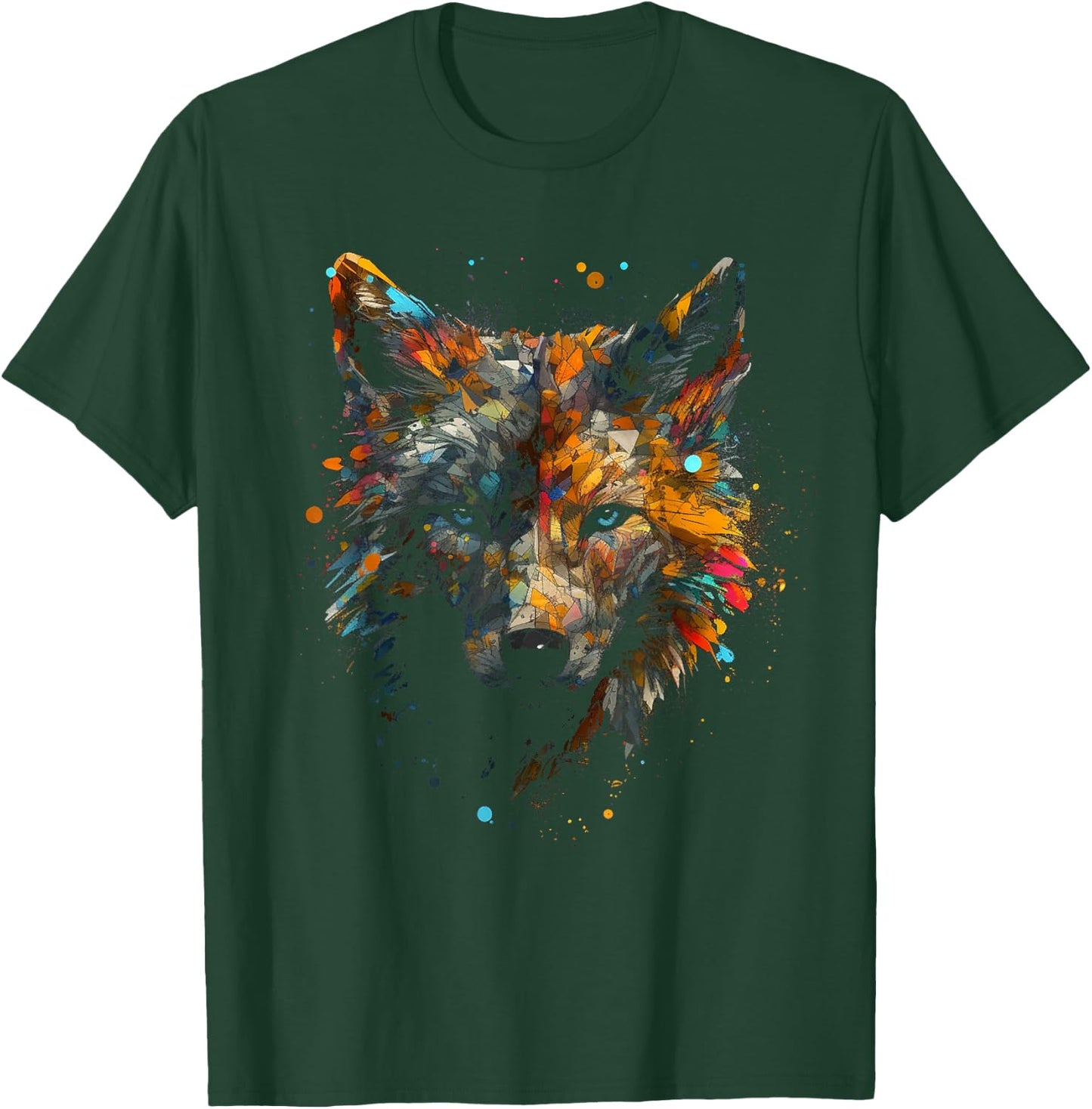Wolf Colourful Autumn Leaves - Animal Art Motif Wolf T-Shirt - T-Shirt | Forest