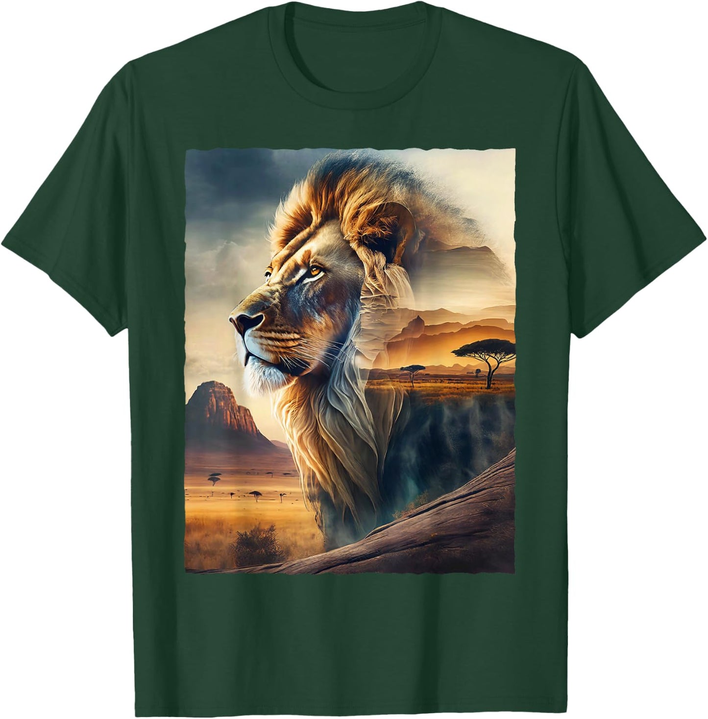 Lion and African Landscape T-Shirt - T-Shirt | Forest