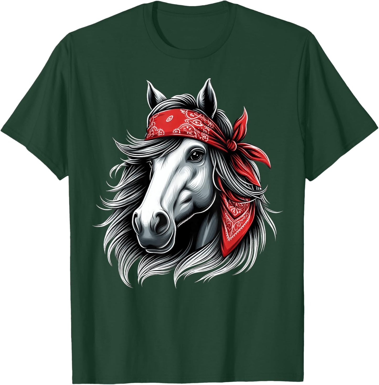 Horse Bandana T Shirt for Horseback Riding Horse Lover T-Shirt - T-Shirt | Forest