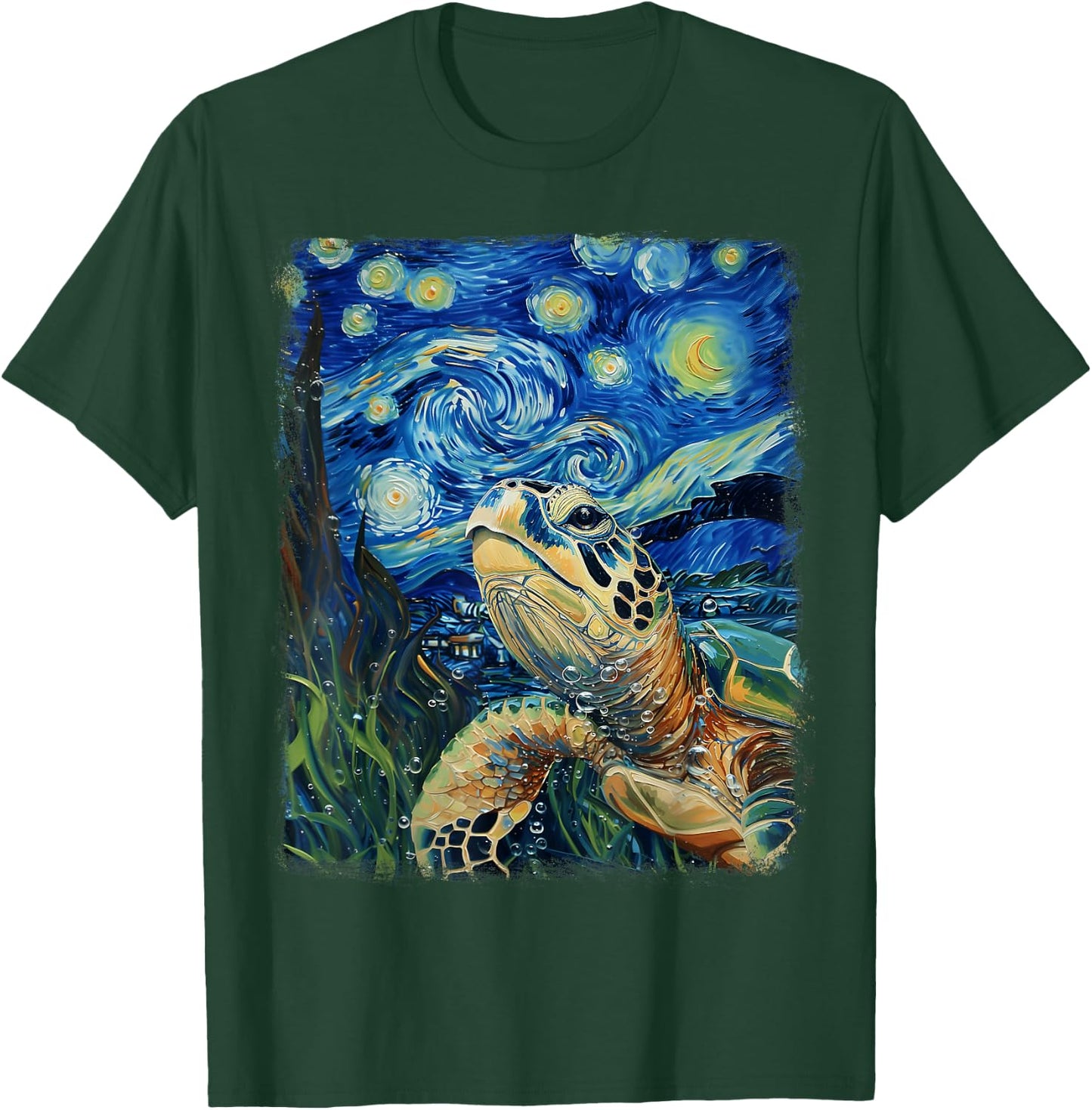 Sea Turtle Ocean Starry Night Painting T-Shirt - T-Shirt | Forest