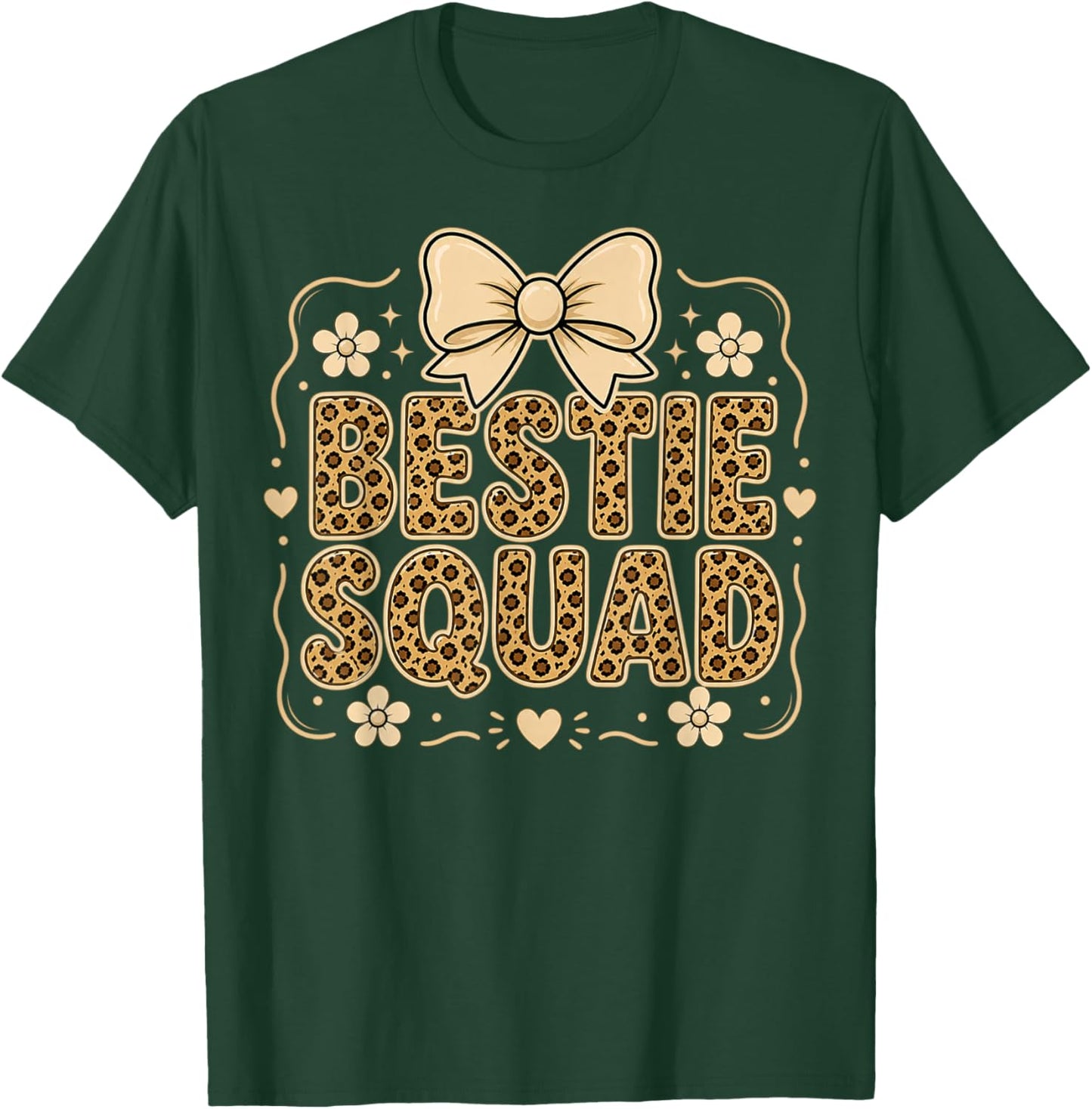 Bestie Squad Leopard Bow Best Friends Matching Girls Party T-Shirt - T-Shirt | Forest