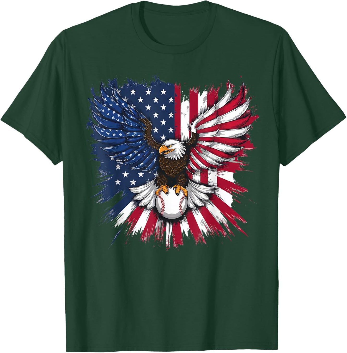 American Flag Baseball Player Bat Fan Catcher Pitcher USA T-Shirt - T-Shirt | Forest