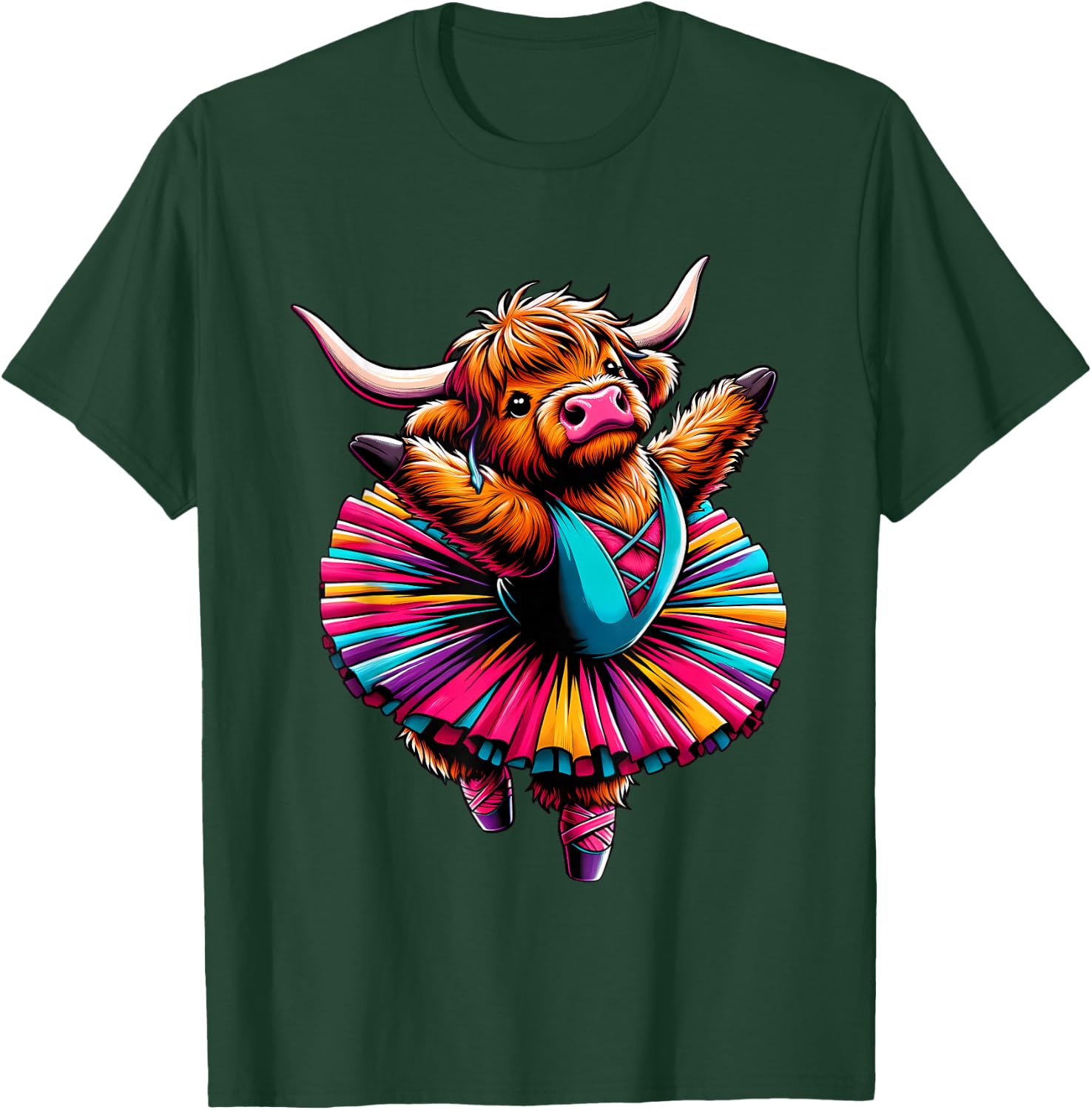 Ballerina Scottish Highland Cow Dancing T-Shirt - T-Shirt | Forest