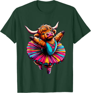 Ballerina Scottish Highland Cow Dancing T-Shirt - T-Shirt | Forest