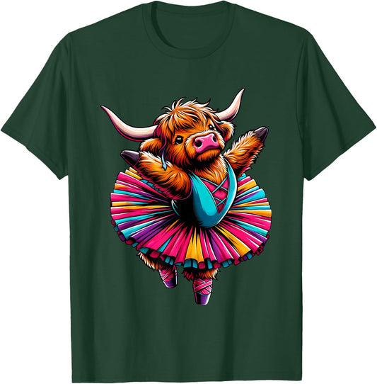 Ballerina Scottish Highland Cow Dancing T-Shirt - T-Shirt | Forest