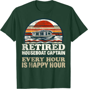 Retired Houseboat Captain Pensioner Houseboat T-Shirt - T-Shirt | Forest