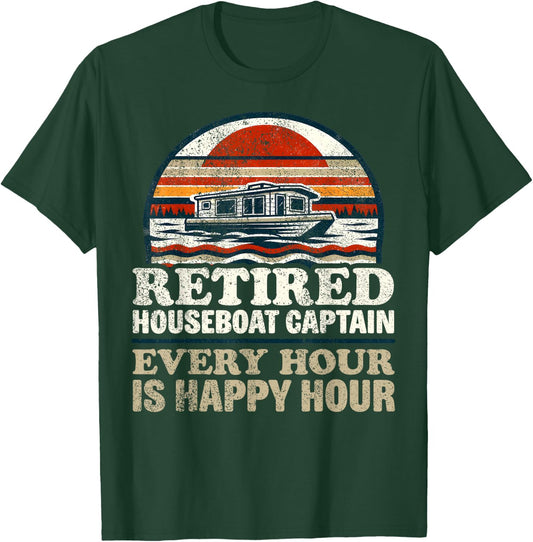 Retired Houseboat Captain Pensioner Houseboat T-Shirt - T-Shirt | Forest
